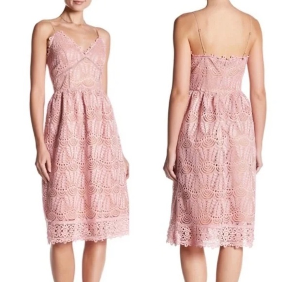 Beautiful Current Air Anthropologie blush pink lace midi dress size S - Picture 1 of 6